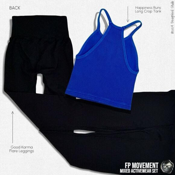 FP MOVEMENT SET: HAPPINESS RUNS LONG CROP + GOOD KARMA FLARE LEGGINGS BLUE/BLACK - Picture 2 of 16